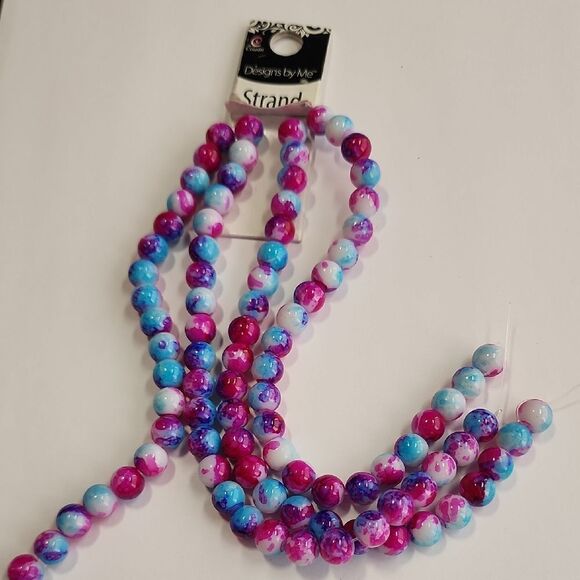 Pink Blue White Bead Strands 8mm Size - Picture 1 of 4